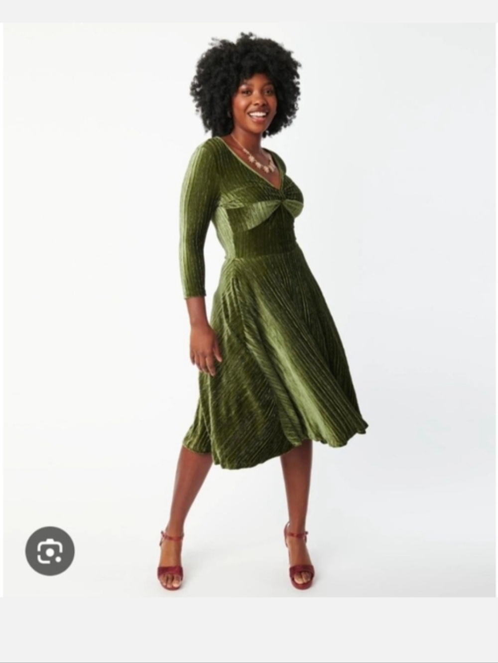 NWT VooDoo Vixen Olive Velvet Embossed/Quilted Swing Dress - Picture 12 of 13